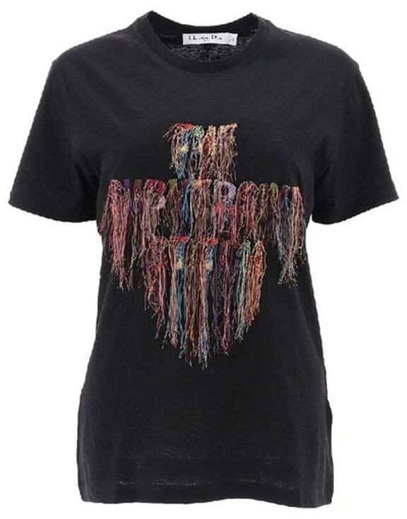 Dior Tops - L Christian Dior Black The Subversive Stitch 2019 Embroidered Fringe T-Shirt Top